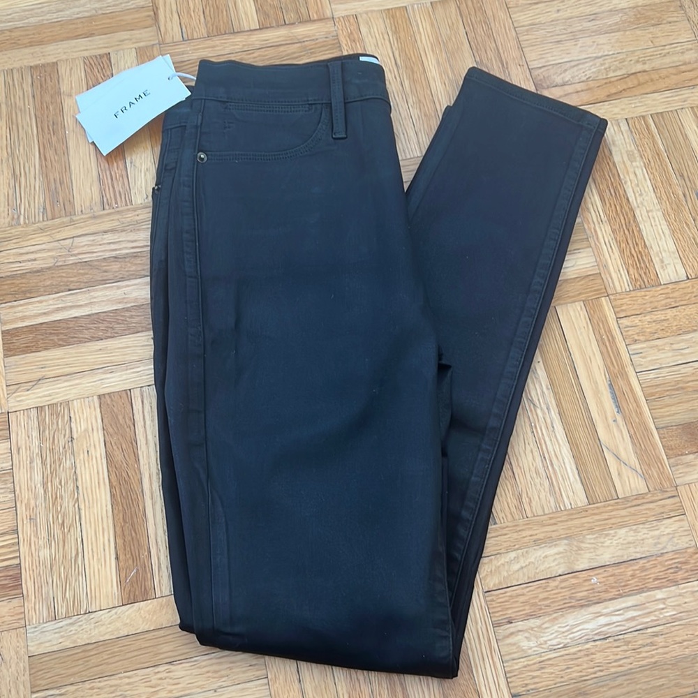 Frame le high skinny black coated denim jeans size 26 NWT new with tags